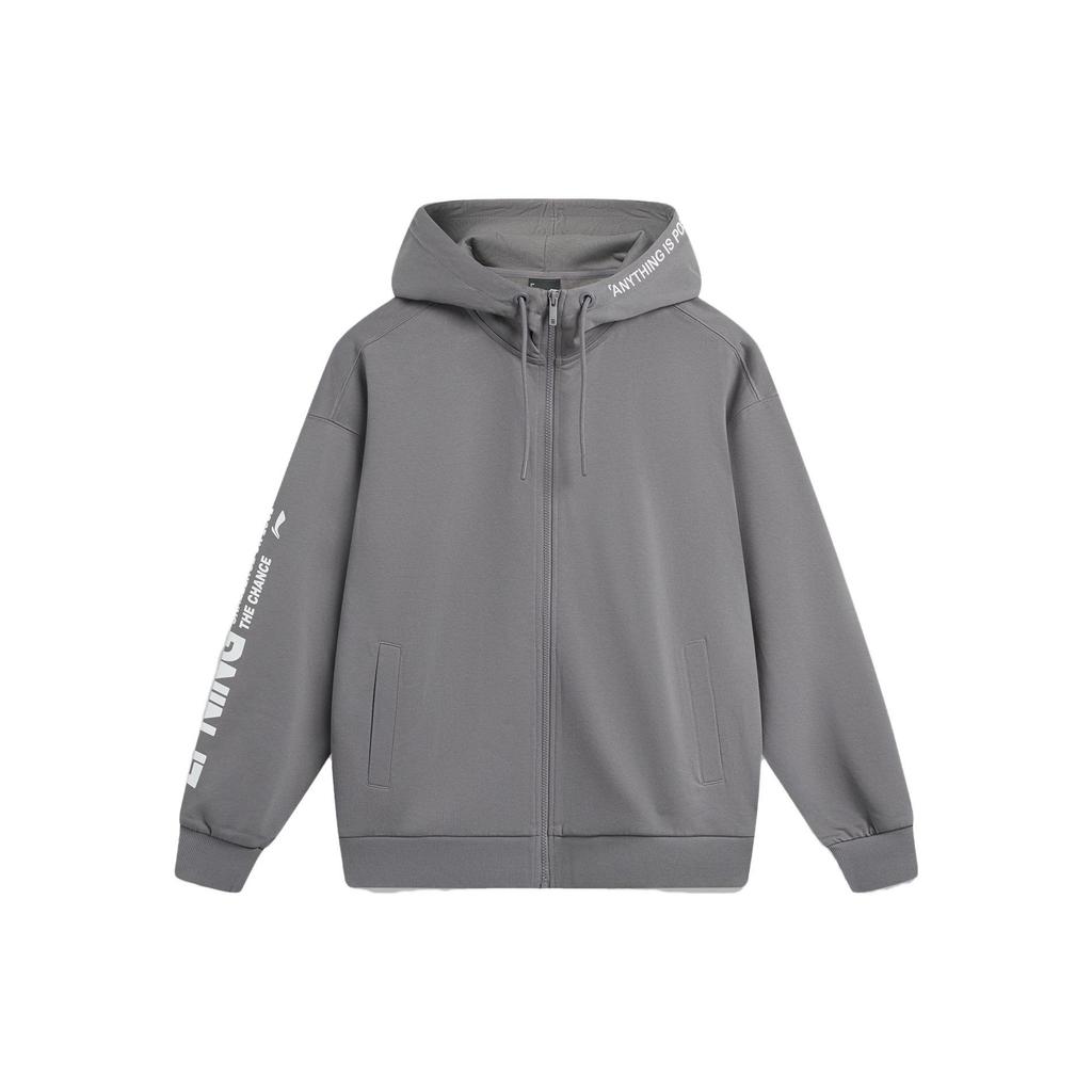 Li Ning Sports Fashion Series Mikina s kapucí s potiskem písmen Unisex Mikina Kouřově šedá AWDU921-2