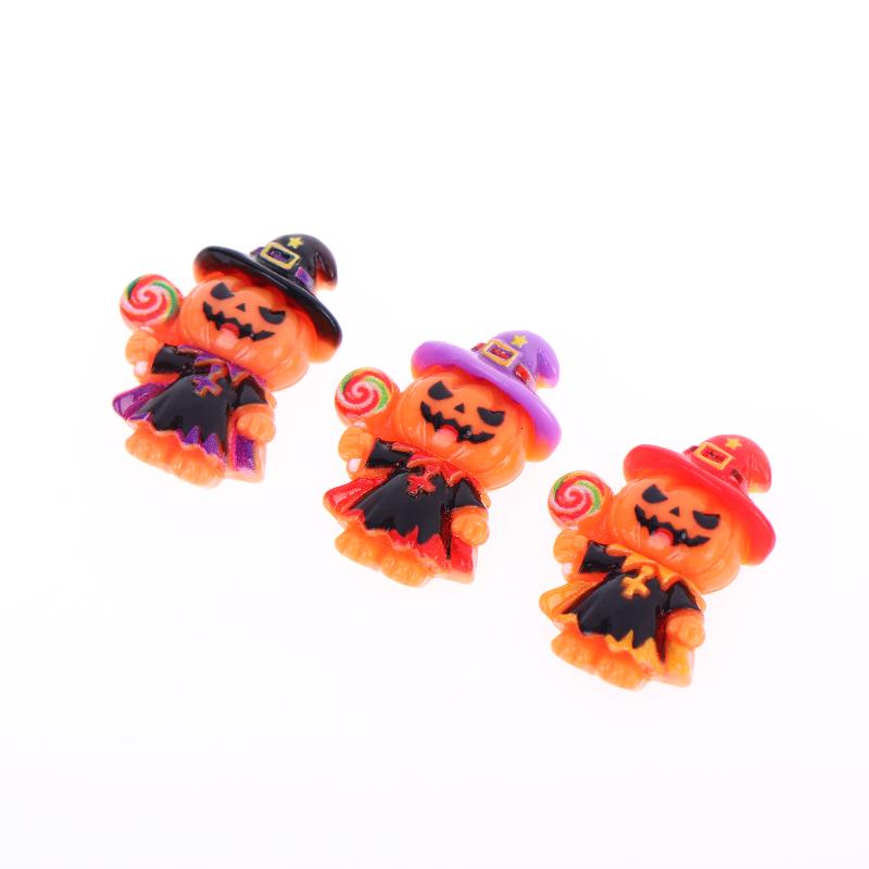 5Pcs Halloween Pumpkin Wizard Jack Resin Charms With Cute Witch Design Perfect For Diy Jewelry Making Halloween Party Decor