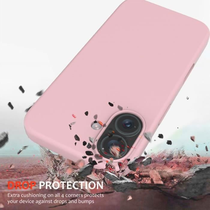Coque de protection - silicone - iphone 16 - rose - souple - 2 verres trempés inclus