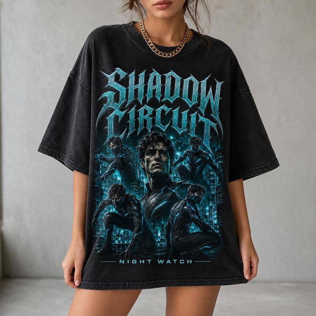 Shadow Circuit Night Watch Comfort Colors Tee, Cyberpunk Gothic Sci Fi Graphic Shirt