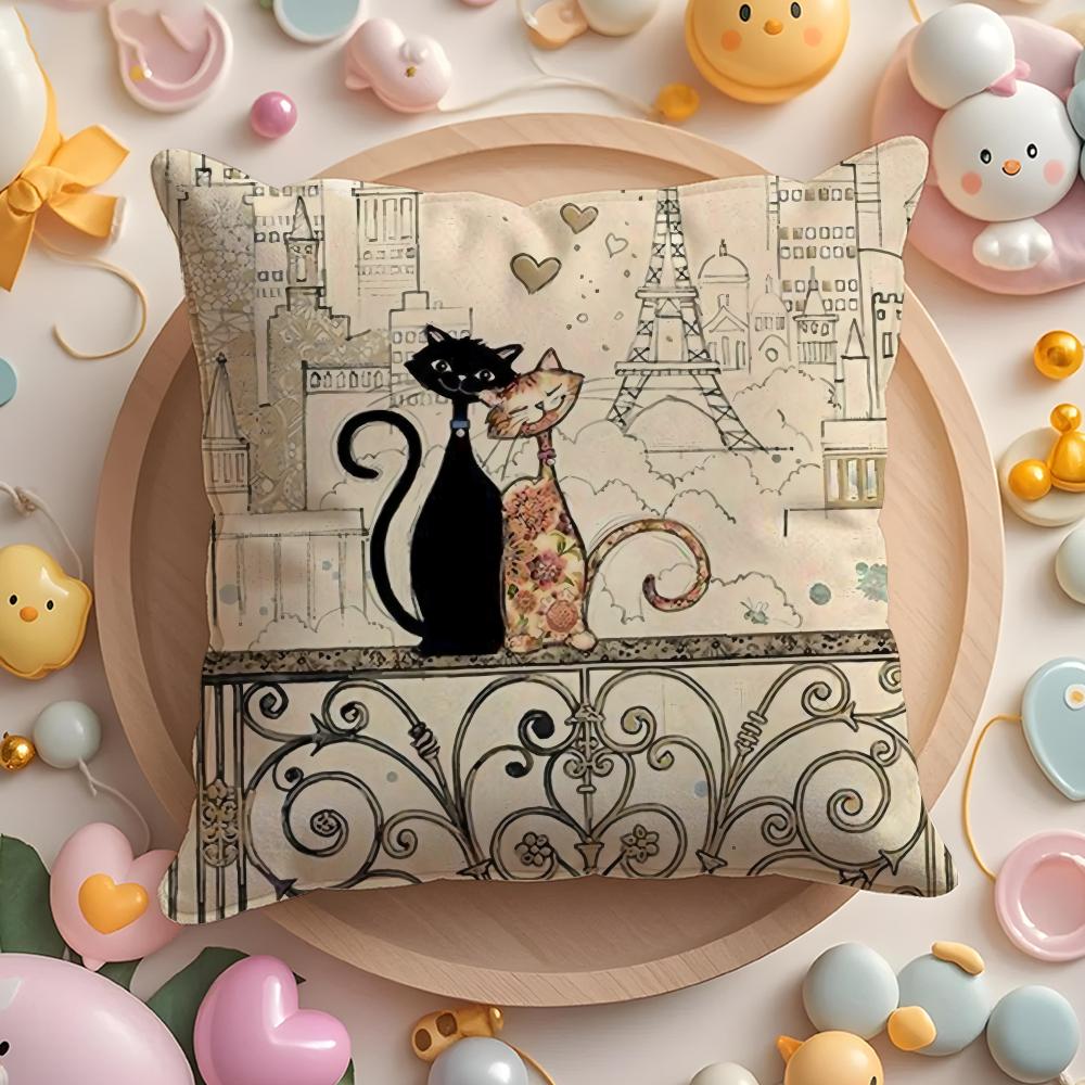 Cartoon little black cat cute Pillow Case Soft Plush Fabric DoubleSided Printed Cushion Cover Warm Winter Sofa Pillow Case