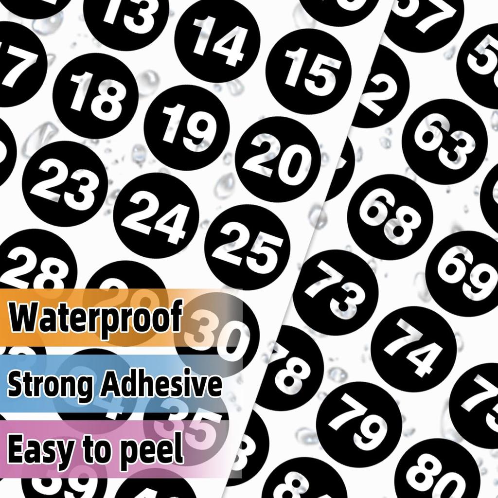 1 Inch Number Sticker, Waterproof Round Consecutive Number Stickers 1-100,Black Small Vinyl Decals for Office, Classroom, Storage, Inventory, Indoor,