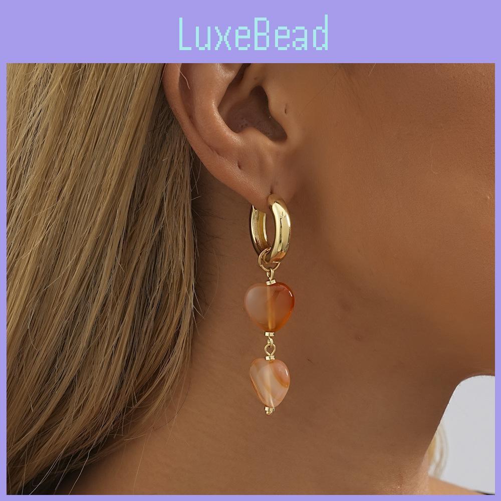 2023 New Heart Design Natural Stone Earrings For Women Orange Fall Fashion