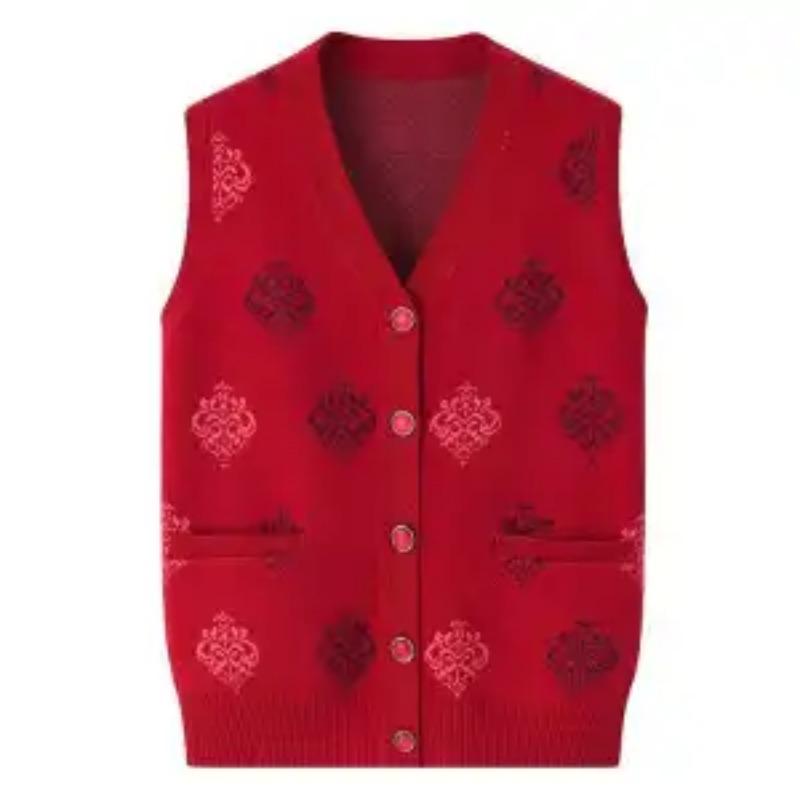 

Свитер Кардиган Женский Жилет Геометрические Графические Контрастные Цвета V-образный вырез Повседневный Без рукавов Модный Топ L красный