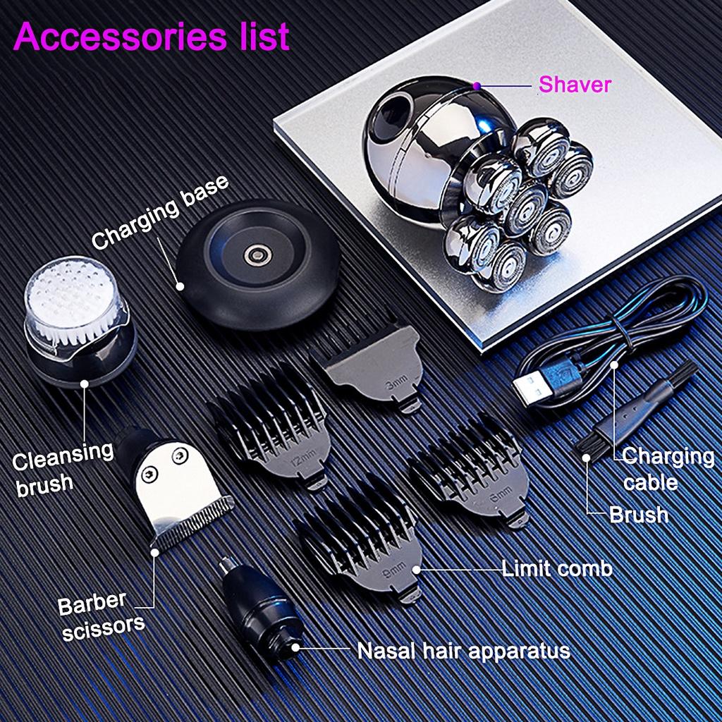 Wiederaufladbarer Elektrorasierer 7 Schwebende Köpfe Klingen Elektrorasierer Pflegeset Rasierer für Männer USB-Aufladung 5 in 1 5V