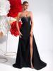 European & American Black Strapless Bodycon Dress with Slit & Rhinestones - Elegant Socialite Evening Gown