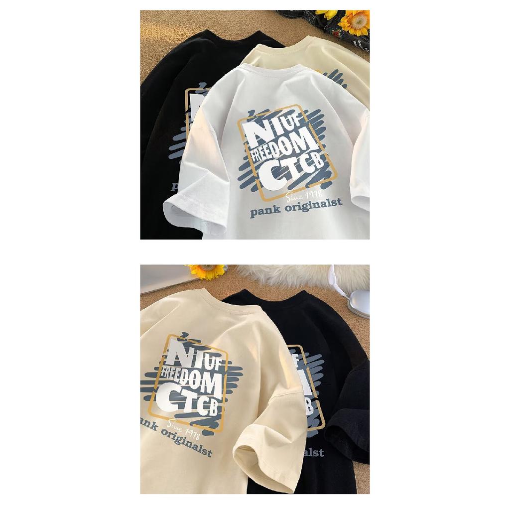 American Retro Summer INS Trendy Brand Hip-Hop Half-Sleeve Loose Plus Size Trendy Round Neck Casual Letter Short Sleeve T-Shirt for Men