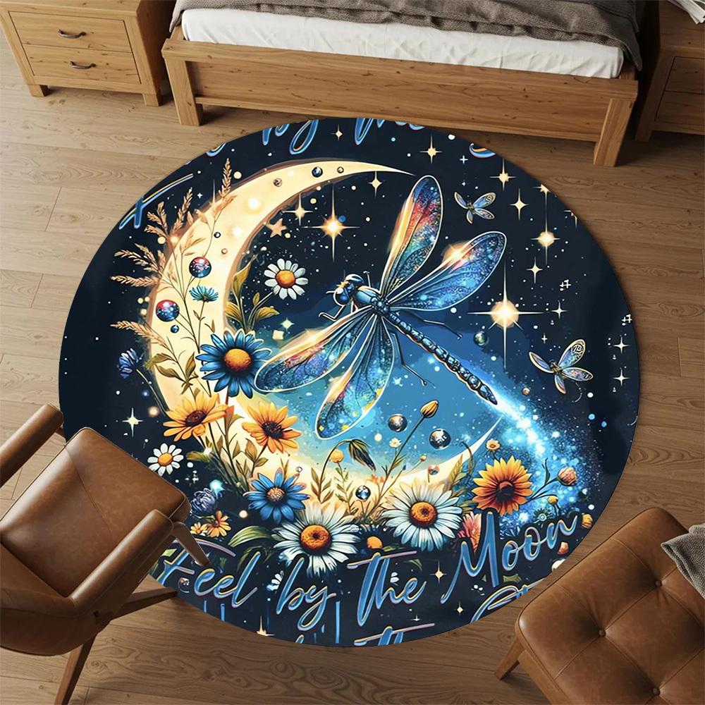 1pc Dragonfly Moon Round Chair mat Area Rug - Non-Slip, Floor Mat for Office, Bedroom, and Indoor Decor c1125634