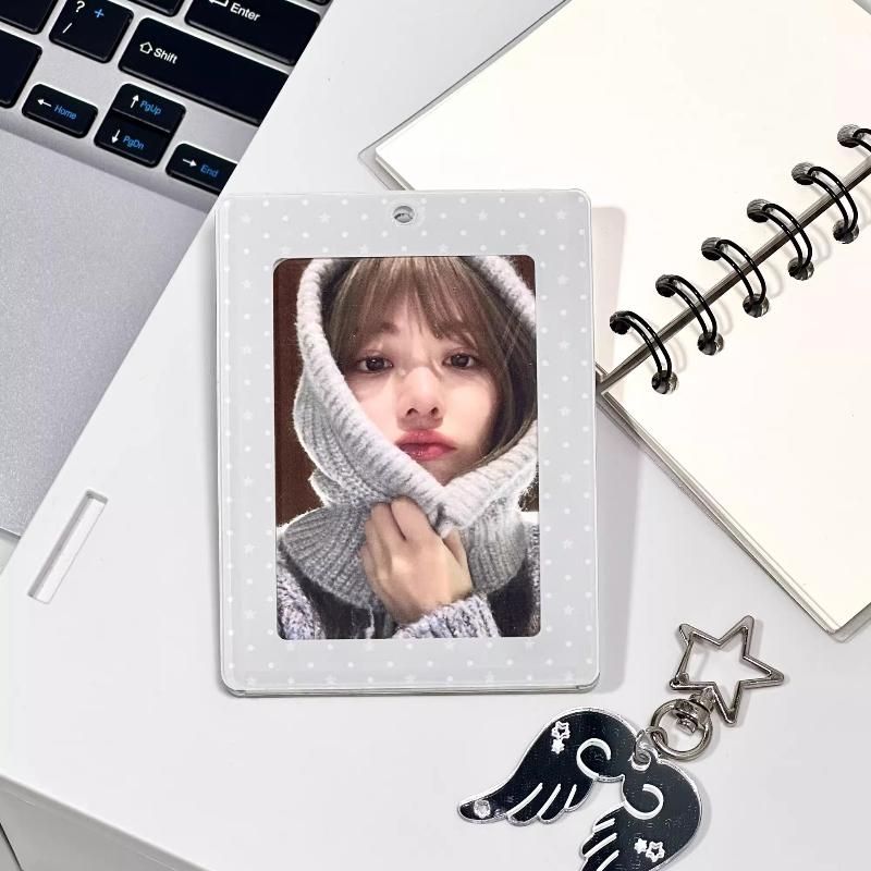 Akrylfotoram med prickar med hållare Retrostil Korthållare 3 tum Kpop Fotokort Skyddsfodral Fotokortsfickor Ny