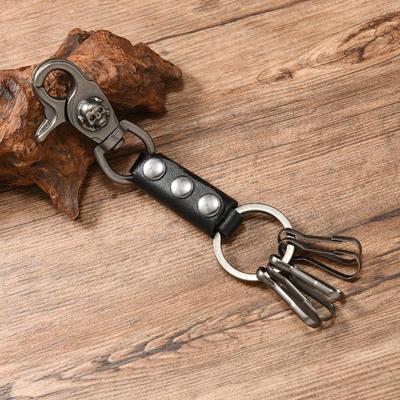 Punk Rock Skull Cowhide Keychain For Men Luxury Car Leather Keyring Pendant For Couples Belt Decor Chains