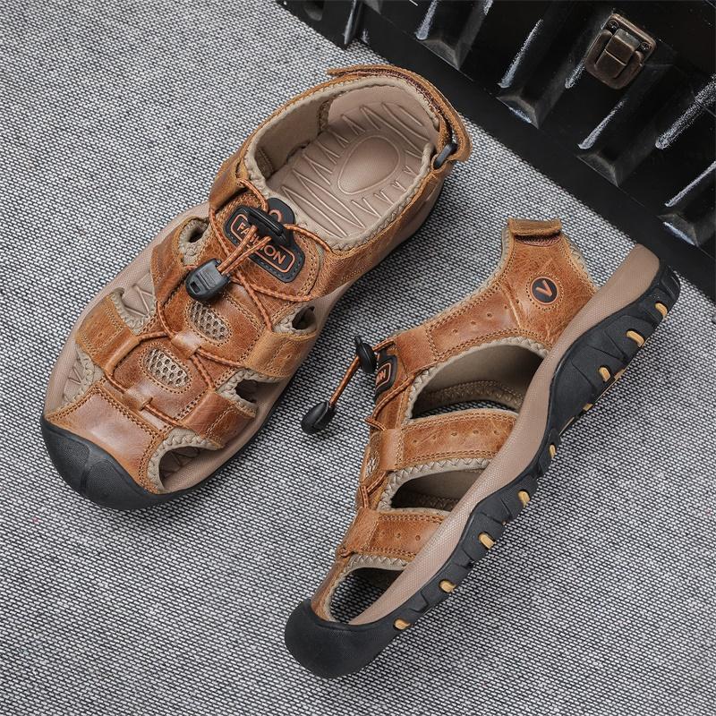PARZIVAL Summer Men Sandals Genuine Leather Beach Sandals Casual Leather Sandals Male Outdoor Sandals Roman Shoes 38