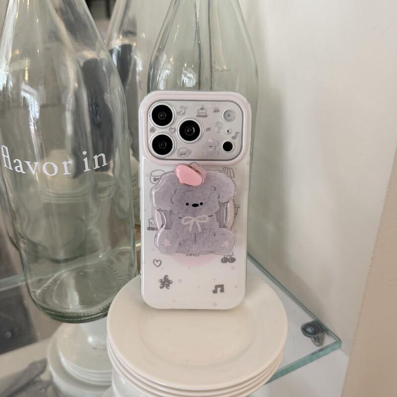 Kawaii Cartoon Dog Phone Stand Case IPhone 15 16 17 Pro Max Double Layer IMD Anti-Scratch Drop Protection