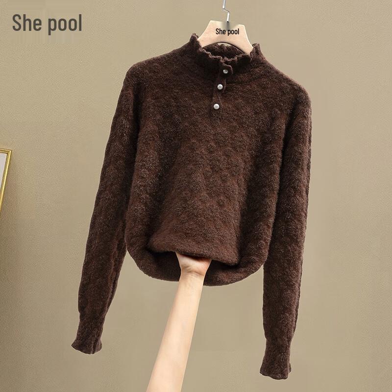 Tachi Women's Ruffle Trim Mock Neck Knit Top