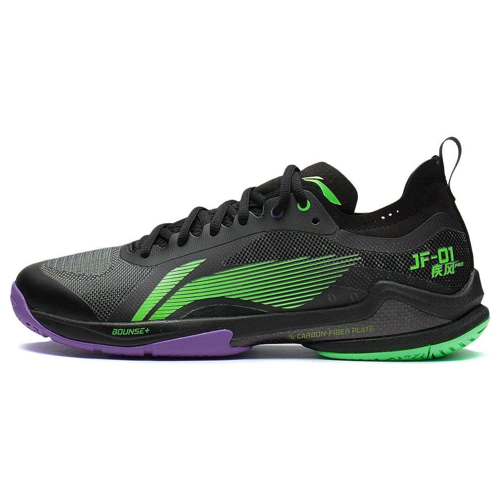 Li Ning Sprint Pro Cushioning, Wear Resistant Low Top Badminton Shoes Unisex Black Green AYAS012-5