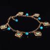 Boho Double Layers Rhinestone Flower Turquoise Foot Chain Anklet Ankle Bracelet