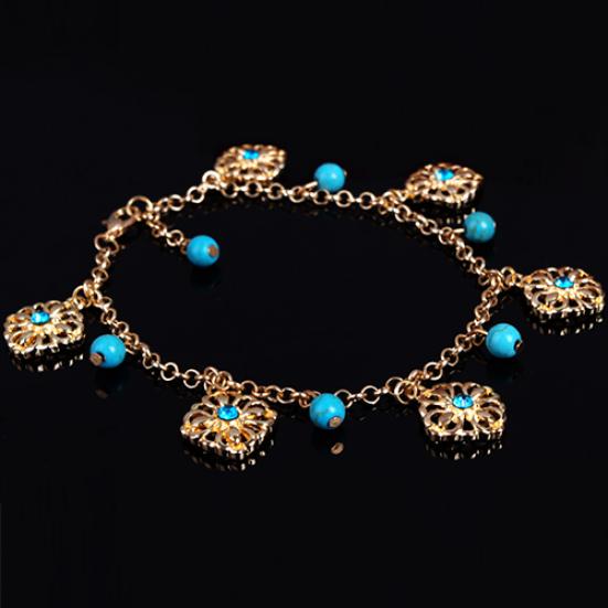 Boho Double Layers Rhinestone Flower Turquoise Foot Chain Anklet Ankle Bracelet