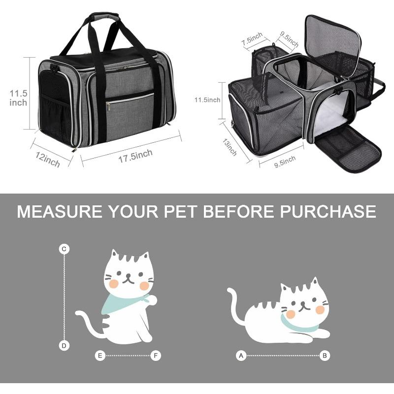 Airline Approved Cat Carrier Bag Soft Side Pet Travel 5 Sides Open Doors 3 Sides Expandable Foldable Dog Carrier with Fleece Pad