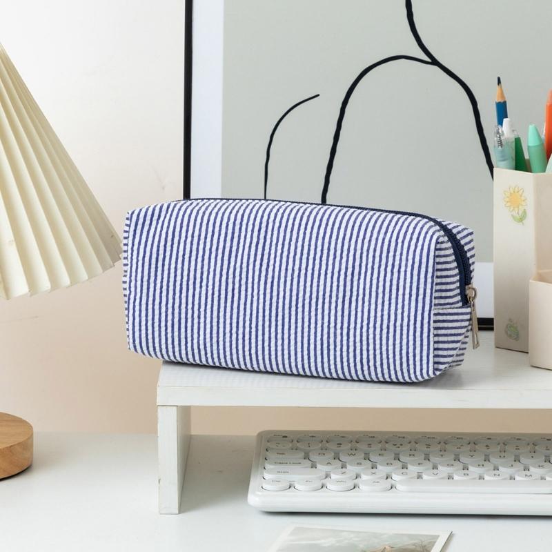 Multiunction Striped Pencil Case Water Resistant Polyester Pen Pouches Travel Cosmetics Bag For School Office Supplies