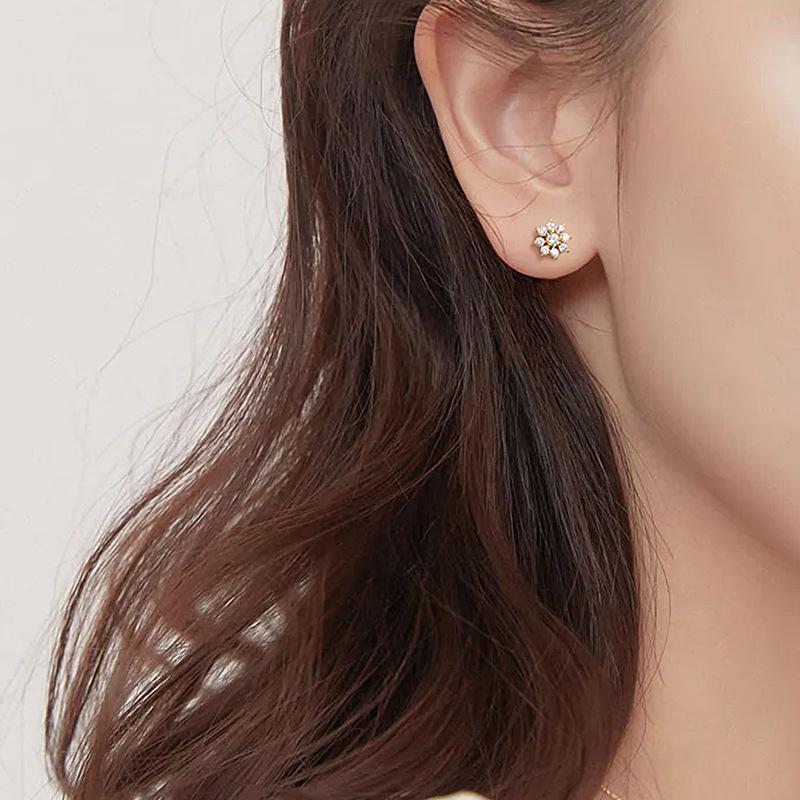 Real 925 Sterling Silver Fashion Zirconia Ear Studs Delicate Flower Stud Earrings For Women Fine Jewelry