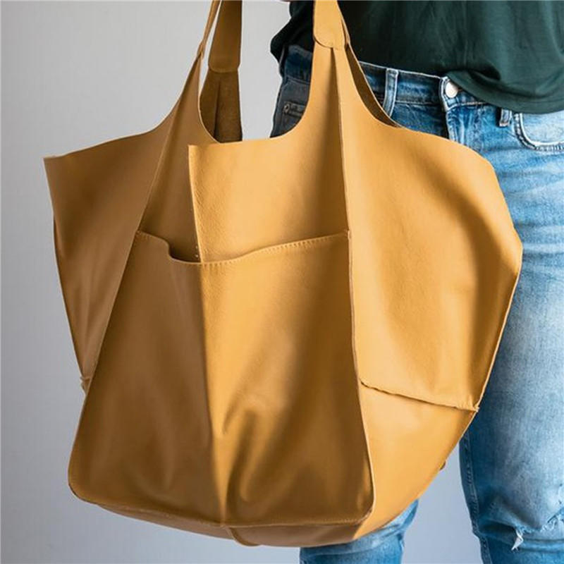 Women Large Capacity PU Leather Handbag Retro Fashion European And American Casual Soft One-Shoulder Diagonal Bag