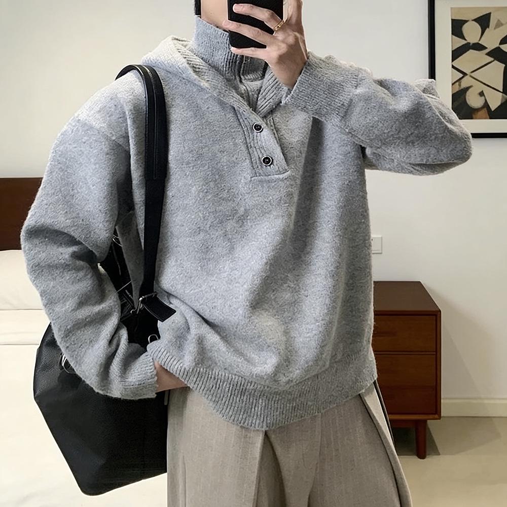 

Men s High-Neck Hooded Knit Sweater - Casual Warm Long Sleeve for Fall/Winter 3XL