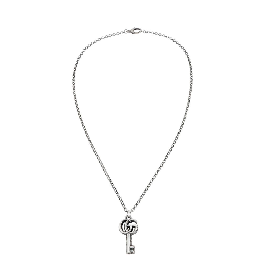 Gucci GG Marmont Double G Schlüsselanhänger Vintage-Finish Glänzend 925er Silber Halskette Herren Halskette 627757-J8400-0701