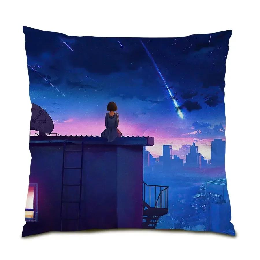 Office Sofa Cushion Cover Simple Illustration Cartoon Scenery Pillow Cover Luxury Home Decoration Cushion Cover