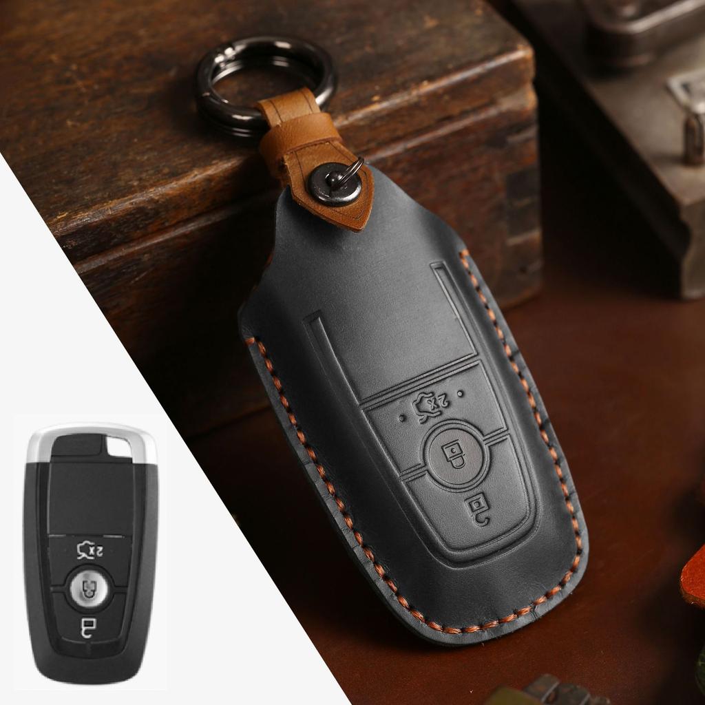 Suitable for Ford Key Bag Fox Mondeo Set Edge Leather Case Crazy Horse Leather Key Bag Set Buckle