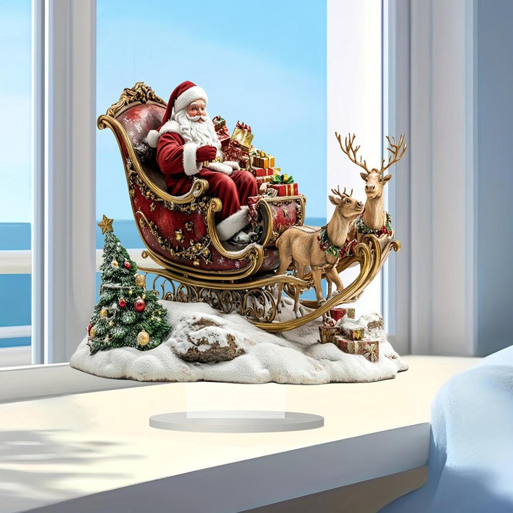 2D Flat Acrylic Christmas Desk Decor With Base Snowman House Rotating Carousel Design Indoor/Outdoor Home Office Decoration