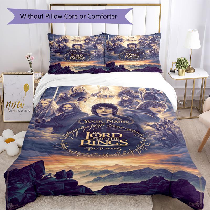 Lord Rings Personalized Text Bed CoverBed Design for Living Rooms Machine Washable Custom Room Decor Christmas, WeddingPerfect