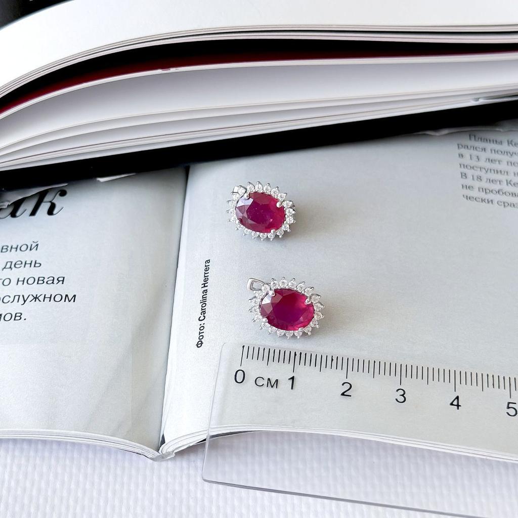 Серебряные серьги с натуральным рубином 8.48ct, фианитами (2165071)