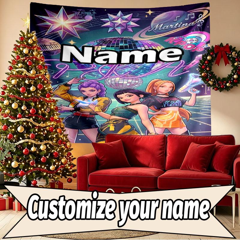 Custom Name Personalized Demon Hunters Kpop Print Tapestry, Wall Art Decor, Bedroom, Dorm, Apartment, LivingRoom, Party Backdrop, Gift for Birthday