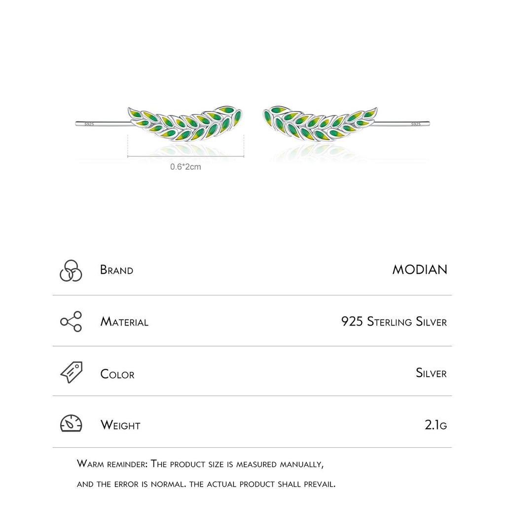 MODIAN Massives 925er Sterlingsilber, minimalistische Ohrstecker mit Baumblättern aus Emaille, trendige, schlichte Ohrringe für Frauen, edler Schmuck, Geschenk