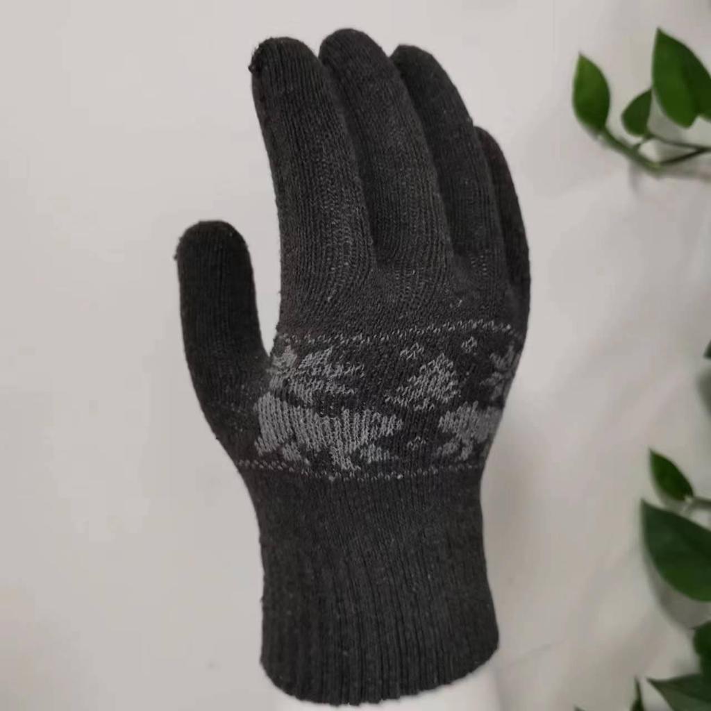 Men's Winter Snowflake Knit Cycling Gloves - Plush, Windproof, Warm, Korean Style, Thickened Split Finger Design