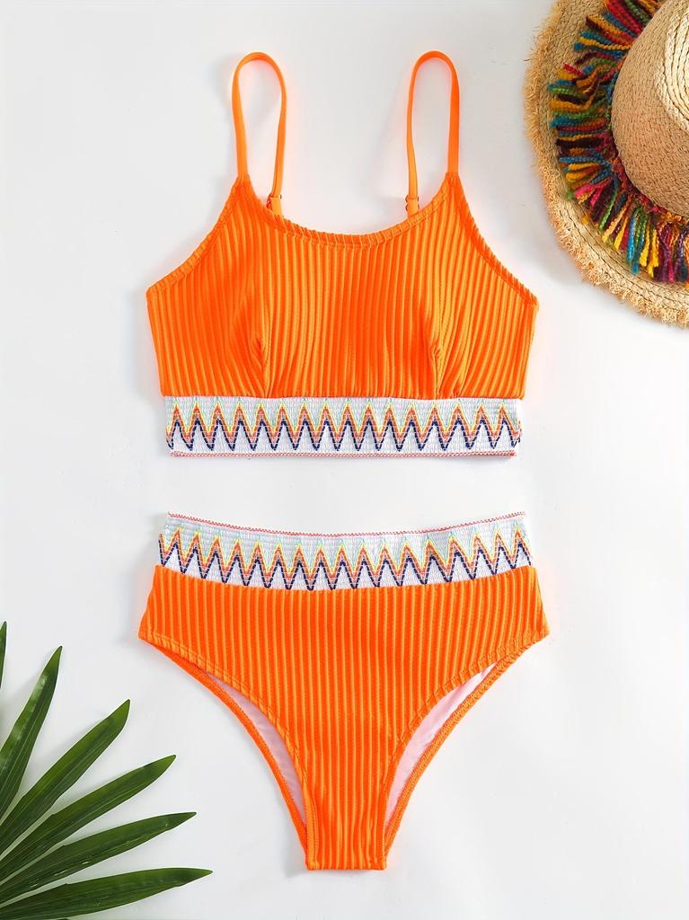 European & American High-Waisted Multicolor Knitted Bikini with Split Design - New Women's Sexy Swimsuit