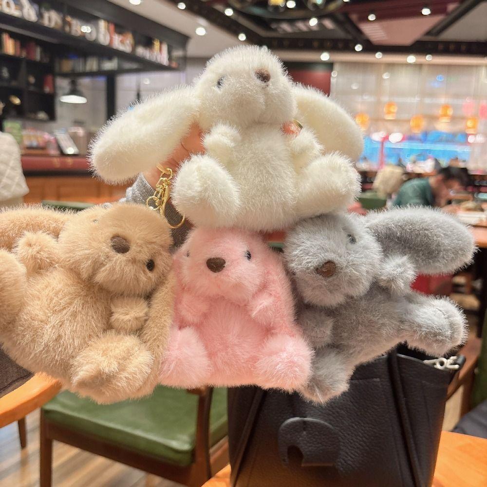 Fluffy Soft Rabbit Plush Pendant Metal Ring Rabbit Plush Key Ring Rabbit Fur Keychains  Backpack