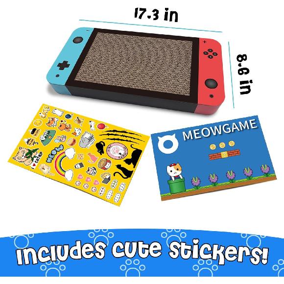 Gaming Cat Scratcher, Double Sided Cat Scratching Pad with Stickers, Game Theme Cute Kitten Interactive Toy, Kitten Toy & Cat Scratching Pad