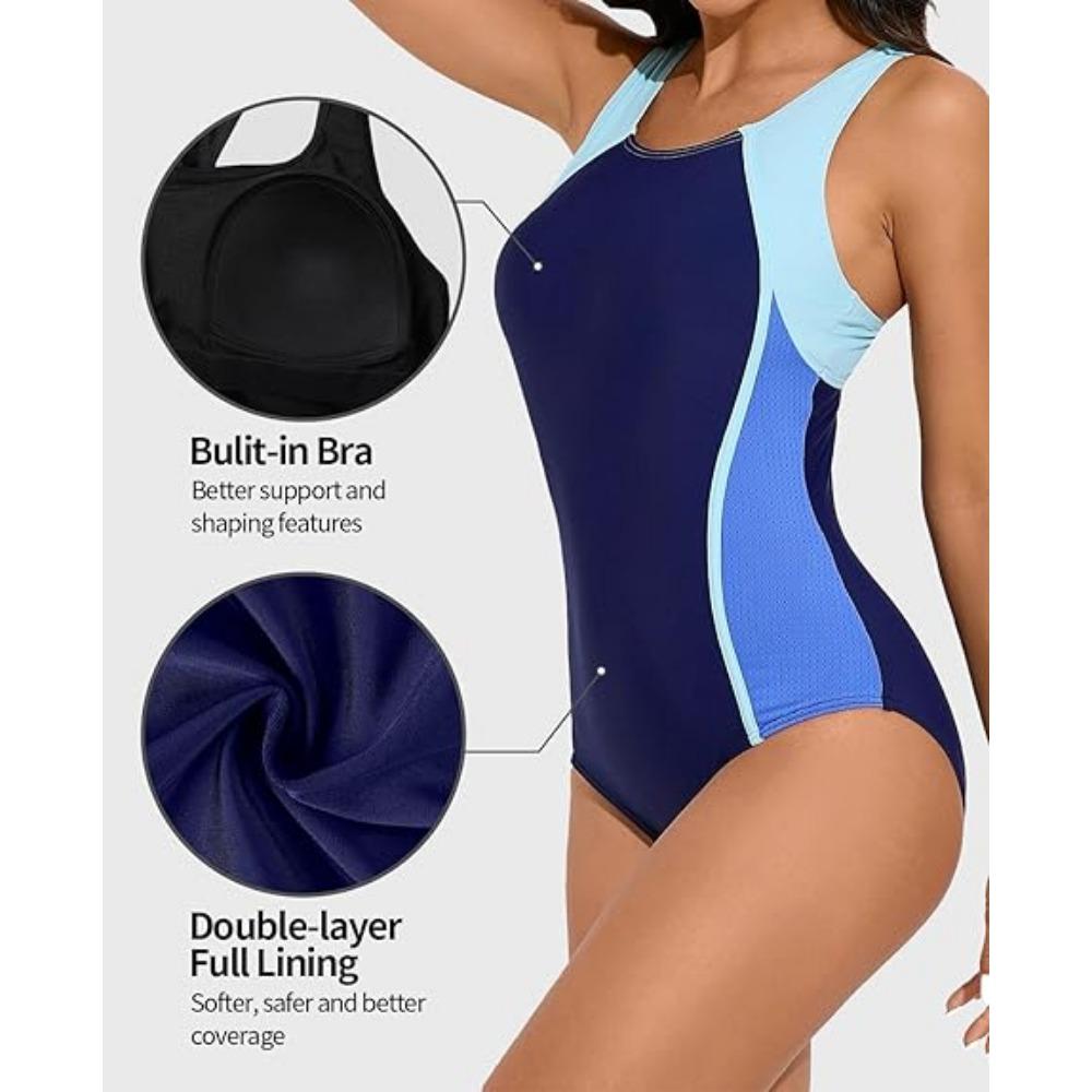 CHARMLEAKS Dame Pro Hel Badedrakt Dame Atletisk Svømming Badehette med Innebygd BH