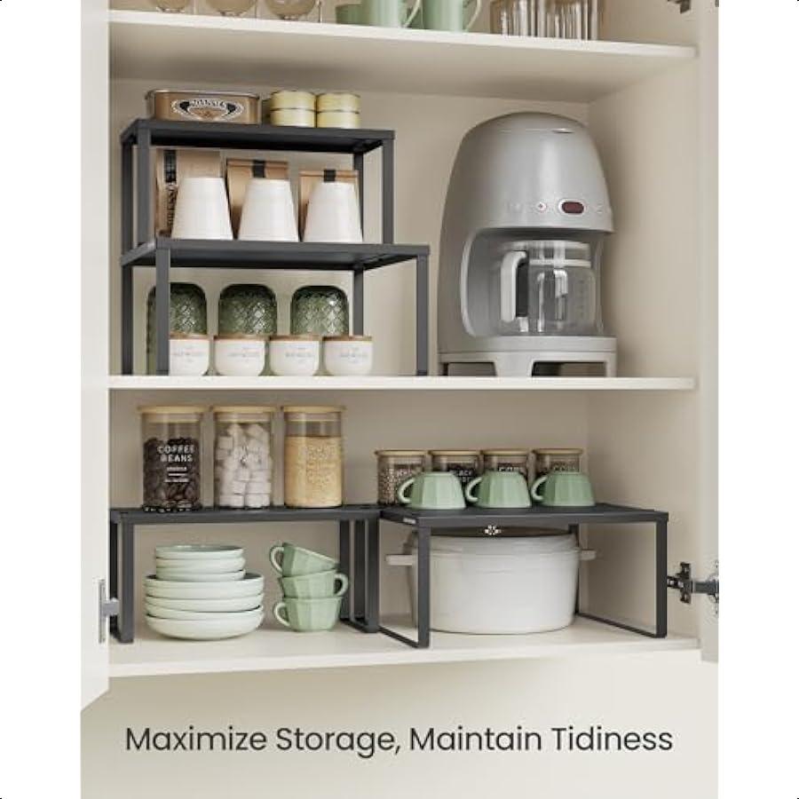 Spice Racks Set of 2 Metal Cabinet Shelf Organizers Countertop Organizers Shelf Risers Stackable Expandable Ink Black UKCS005B0