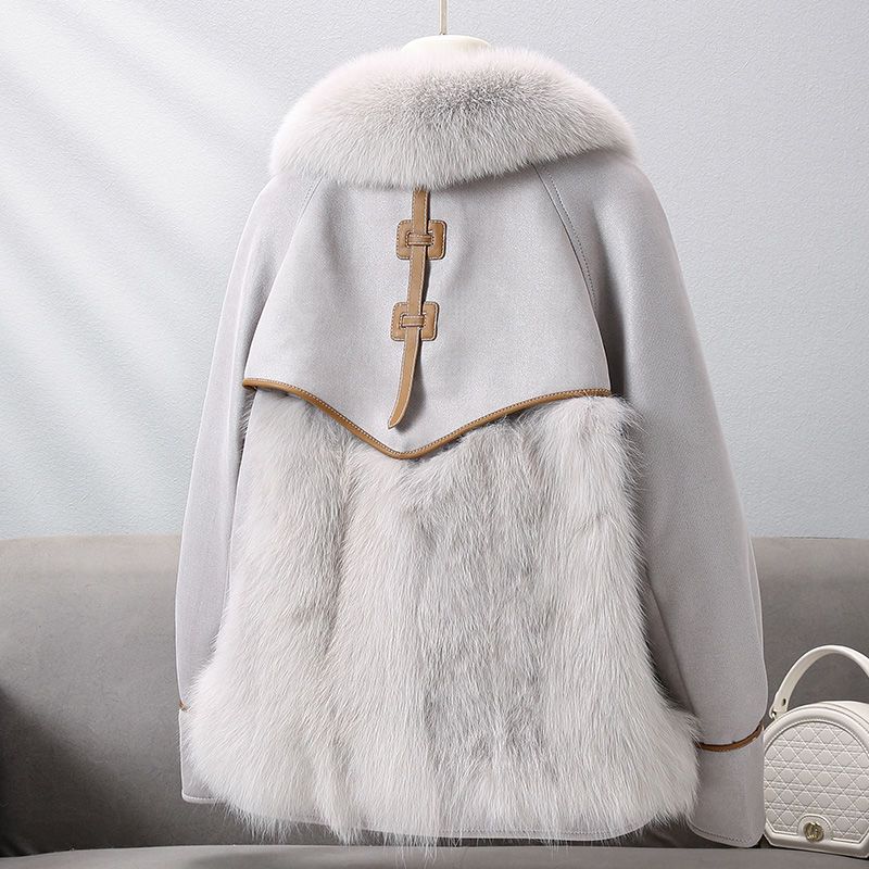Women's Coat Fashion Popular Down Coat Autumn Winter with Fur Neighboring Fox Fur Grass Parker Coat Suede