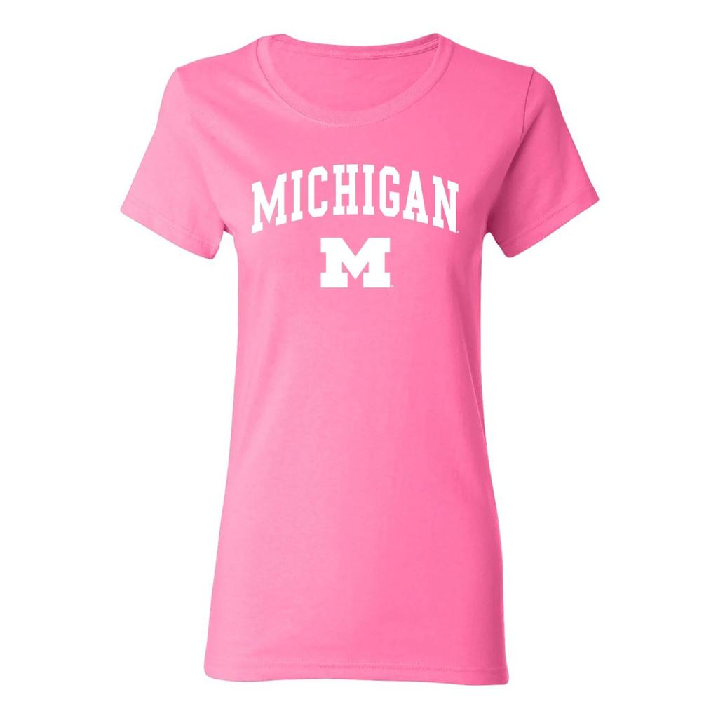 Michigan Wolverines Arch Logo Womens T-Shirt - Azalea