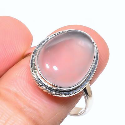 Anello in Argento Sterling Massiccio 925 Fatto a Mano con Pietra Naturale di Quarzo Rosa S.9.5 Z3y44