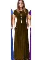 Women's New Long Dress, Spring and Summer Short-sleeved Casual Pocket Dress.