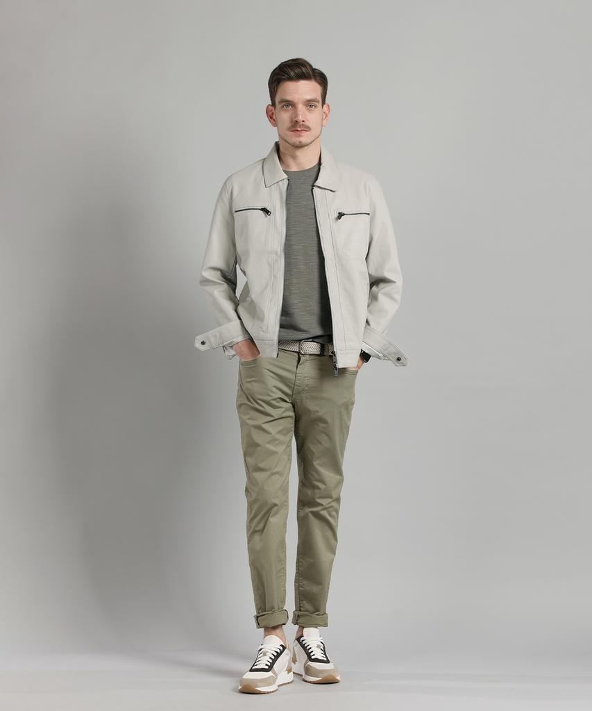 PANICALE Khaki Slim Fit Dyed Cotton Pants