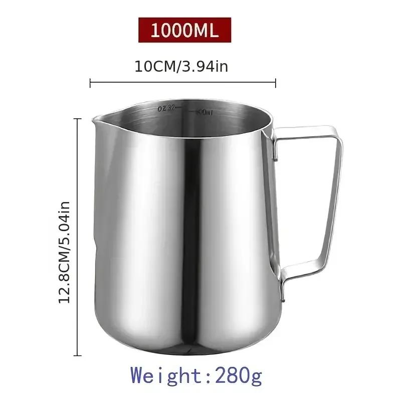 350/600/1000ml Milk Creamer Frothing Pitcher with Scale Stainless Steel Milk Frother Latte Cup Espresso Cups Coffee Accessories