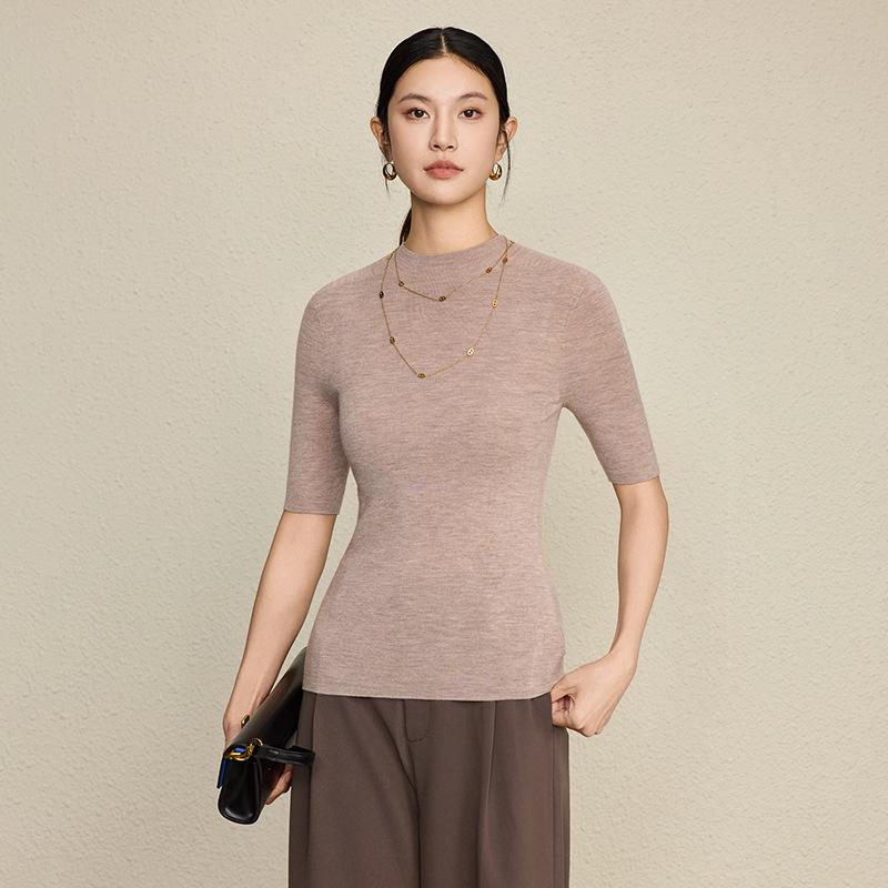 Yangzi 100% Wool Slim-Fit Sweater: 18-Gauge Single-Thread, Semi-High Neck, Mid-Sleeve, Solid Color Base Layer