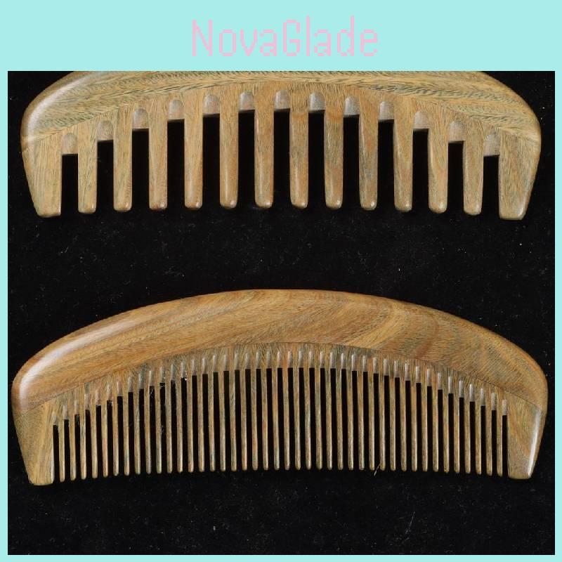 Peigne en bois de santal vert naturel Élégant antistatique à dents larges Peigne de massage pour filles