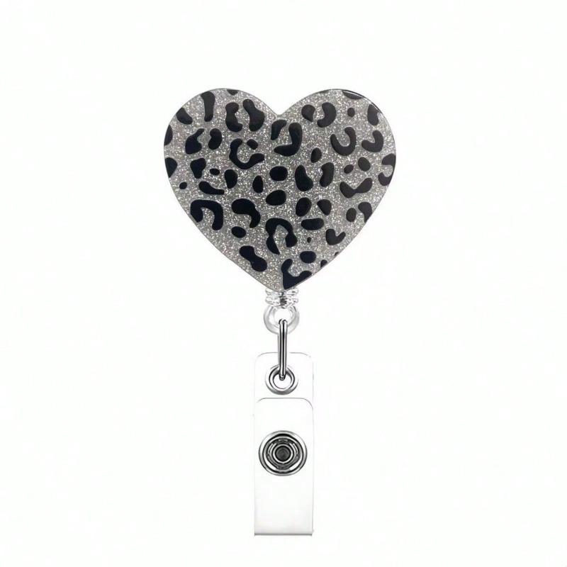 

Leopard Glitter Heart Badge Reel, Retractable Funny Badge Reel With Alligator Clip Accessories, Badge Holder For ID Name Teacher Doctor Holiday Gifts one-size срібний