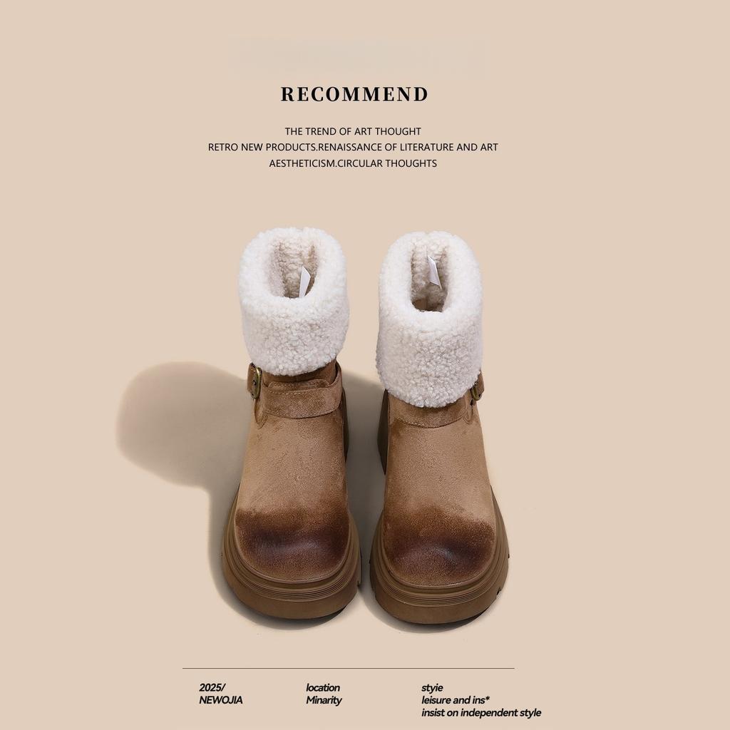 Women's Large Size Soft Sole Heightening Winter Warm Fur One Anti-slip Snow Boots Padded Lined Ankle Boots Outdoor Sports Cotton Boots