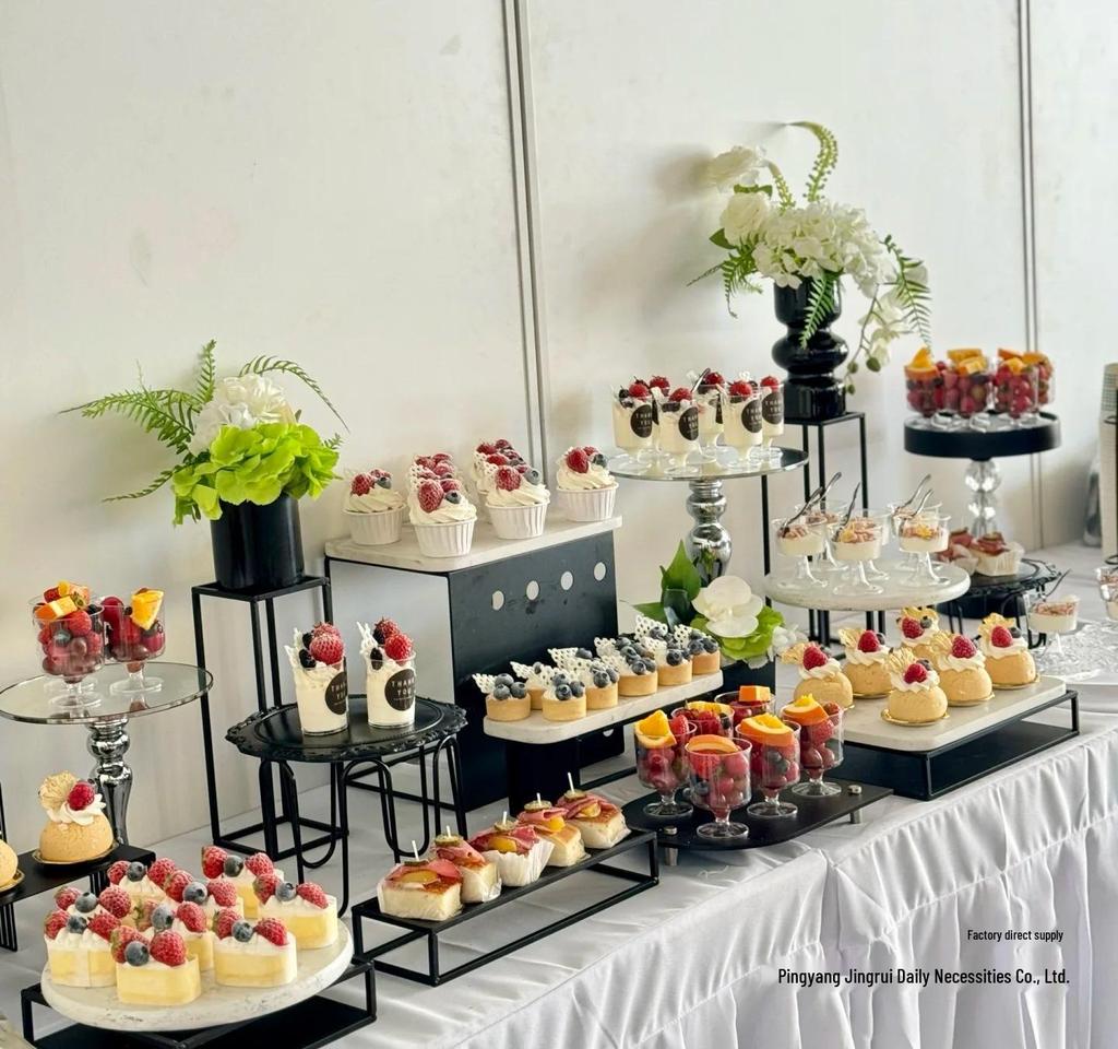 Silver Dessert Display Stand for Corporate Coffee Break and Afternoon Tea